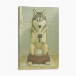 Husky On The Phone On The Toilet