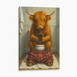 Highland Cow On The Phone On The Toilet