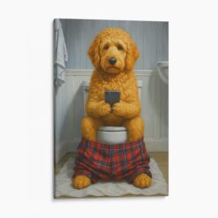Golden Doodle On The Phone On The Toilet