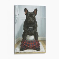 French Bulldog On The Phone On The Toilet