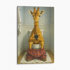 Giraffe On The Phone On The Toilet