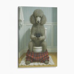 French Poodle On The Phone On The Toilet