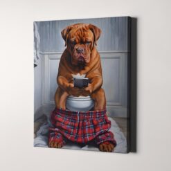 French Bordeaux Mastiff On The Phone On The Toilet