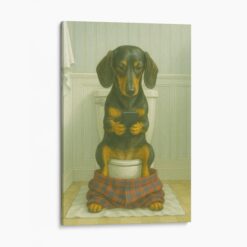 Dachshund On The Phone On The Toilet