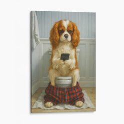 Cavalier King Charles On The Phone On The Toilet