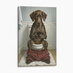 German Shorthaired Pointer On The Phone On The Toilet