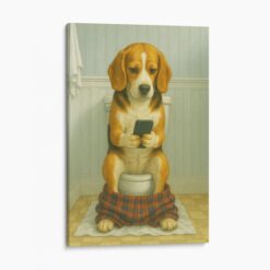 Beagle On The Phone On The Toilet