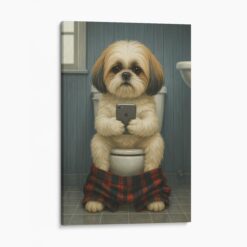 Shih Tzu Maltese On The Phone On The Toilet