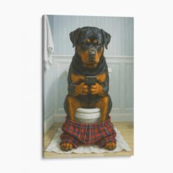 Rottweiler On The Phone On The Toilet