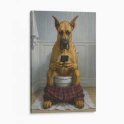Great Dane On The Phone On The Toilet