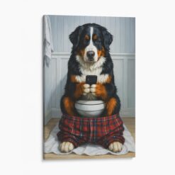 Bernese Mountain Dog On The Phone On The Toilet